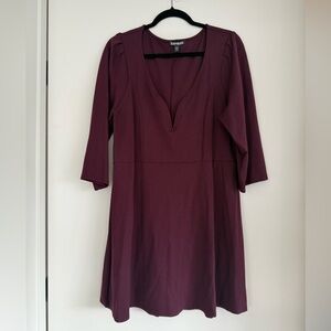 Express Brandy Wine / Burgundy Deep V-Neck Fit & Flare Dress – Size XL